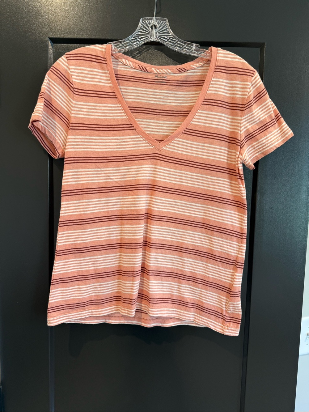 Madewell Pink Striped S/S Fitted Tee. Size Small